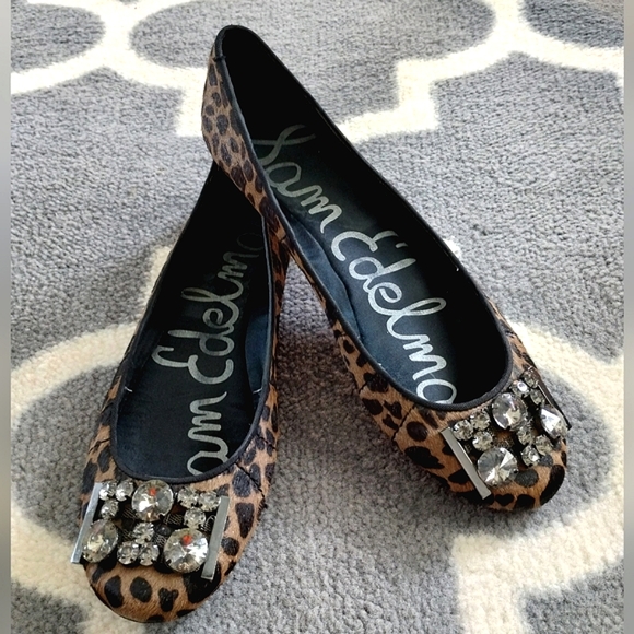 Sam Edelman "Caper" Jeweled Animal Print Ballet Flats - Picture 11 of 15
